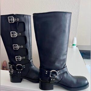 Steve Madden Black Knee-High Buckle Harness Boots